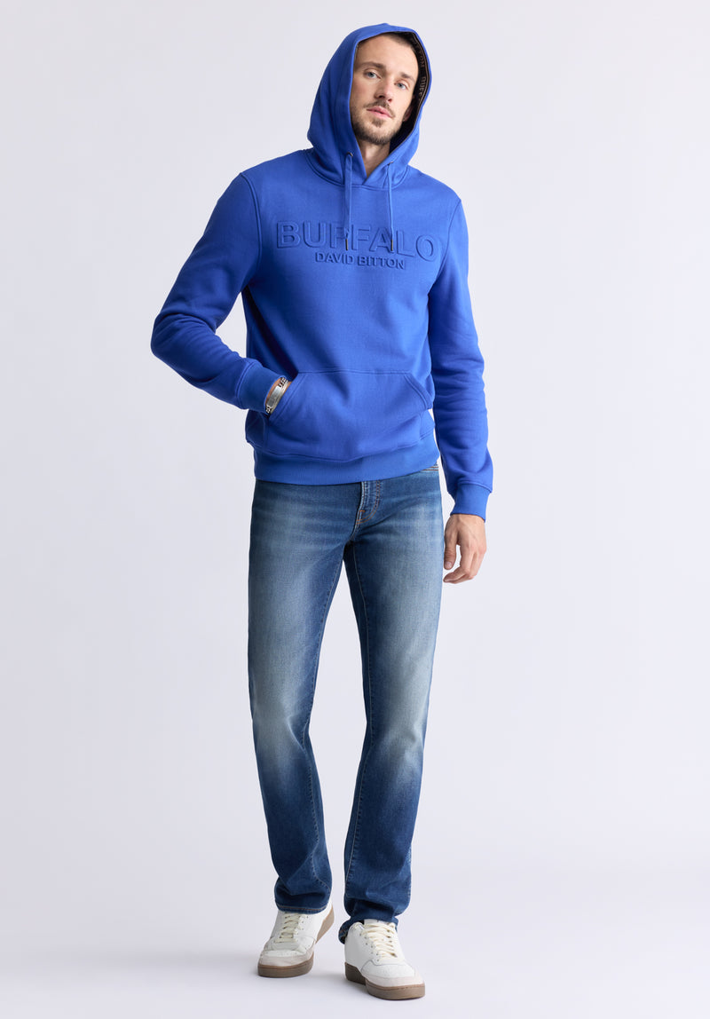 Sweat à capuche avec logo embossé Fadol pour hommes, bleu - BPM13610V