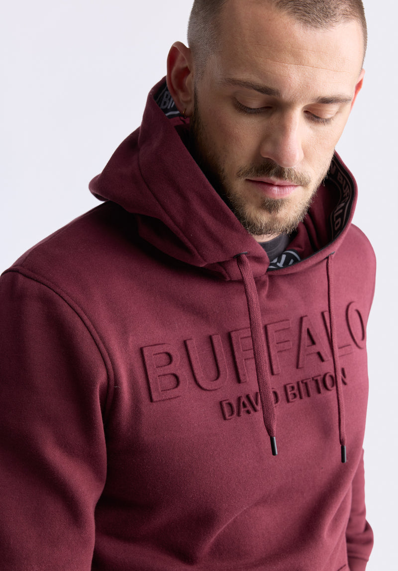 Fadol Men's Embossed Logo Hooded Sweatshirt, Dark red - BPM13610V