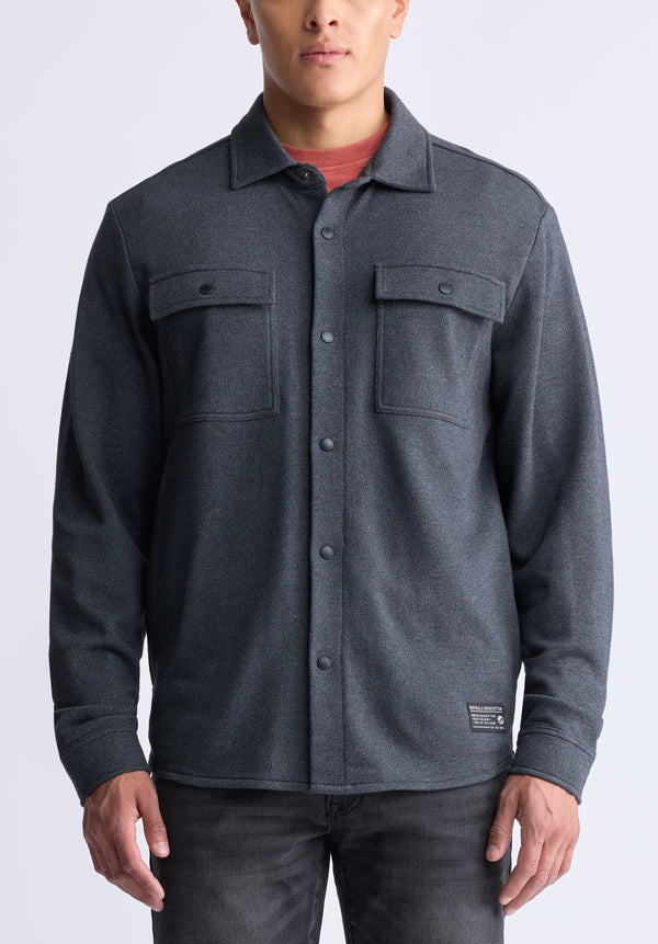 Fabion Men's Lightweight Button-Up Shacket, Grey - BPM14114