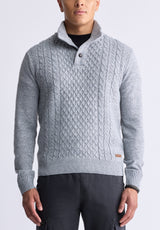 Watcher Men's Cable Knit Henley Sweater, Grey - BPM14163