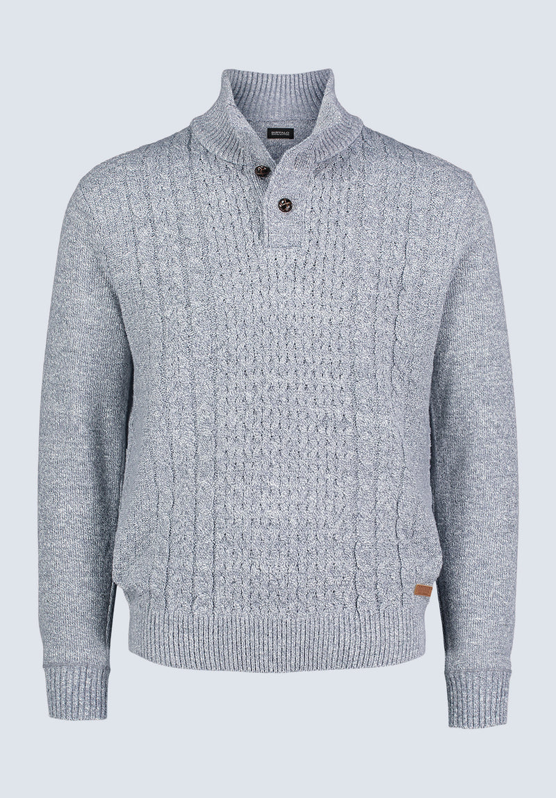 Watcher Men's Cable Knit Henley Sweater, Grey - BPM14163