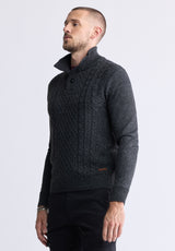 Watcher Men's Cable Knit Henley Sweater, Dark Grey - BPM14163