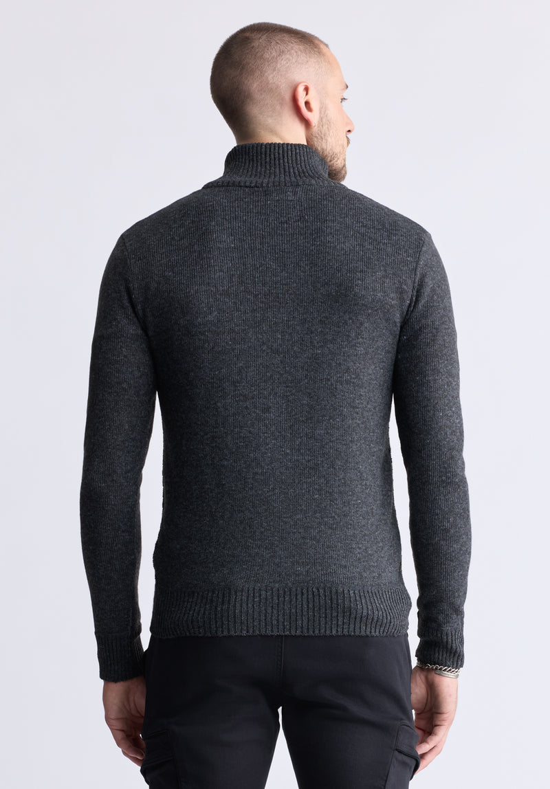 Watcher Men's Cable Knit Henley Sweater, Dark Grey - BPM14163