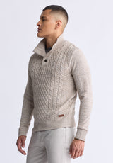 Watcher Men's Cable Knit Henley Sweater, Beige - BPM14163