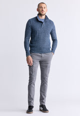 Watcher Men's Cable Knit Henley Sweater, Navy - BPM14163