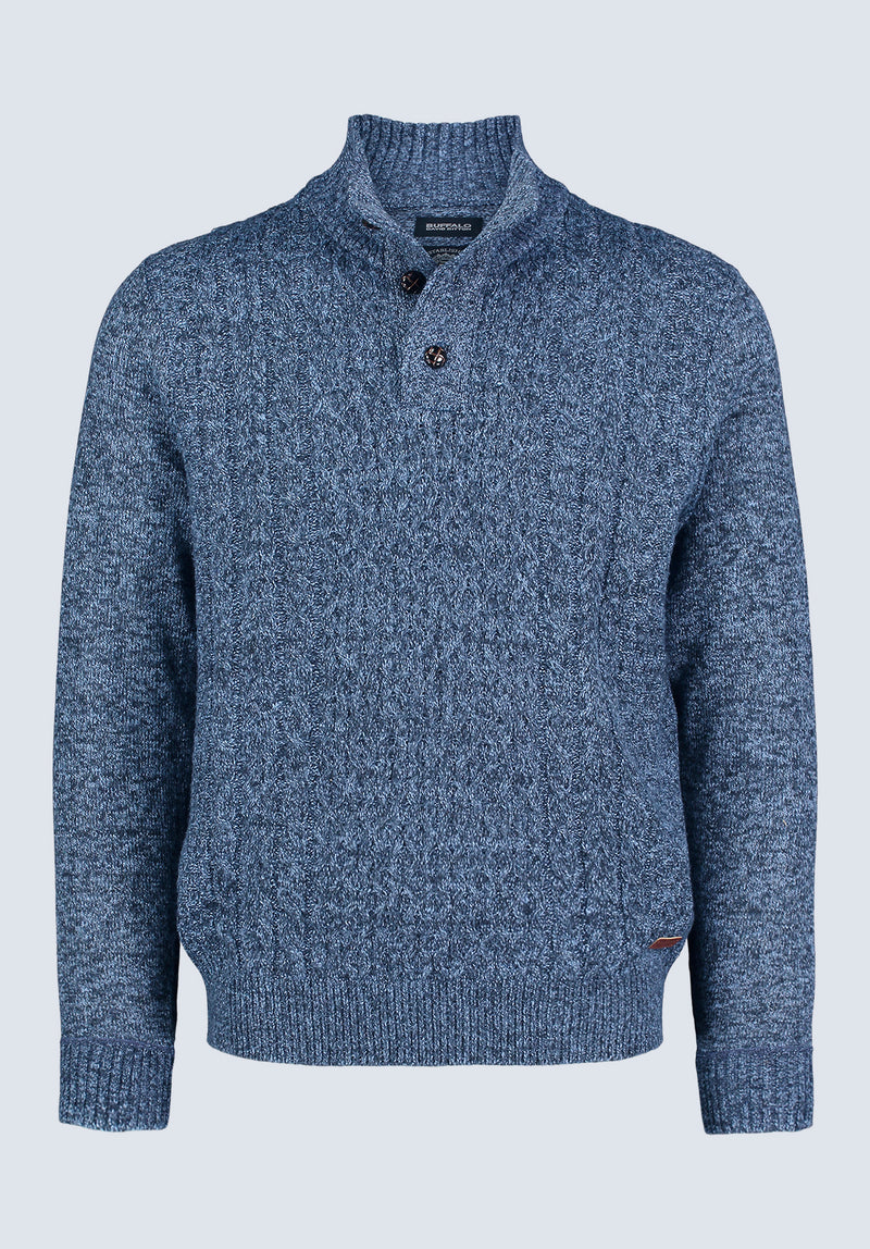 Watcher Men's Cable Knit Henley Sweater, Navy - BPM14163