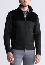 Watchman Men’s Contrasting High Neck Zip-up Sweater, Black - BPM14168