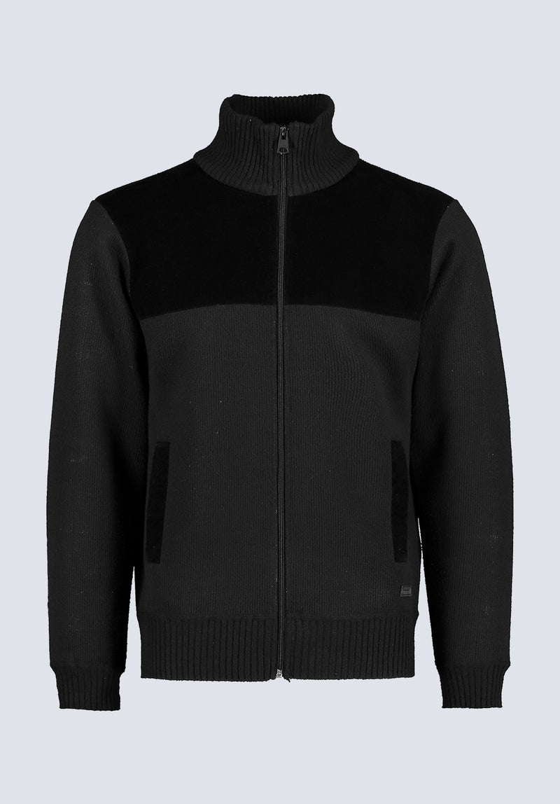 Watchman Men’s Contrasting High Neck Zip-up Sweater, Black - BPM14168