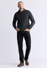 Wernek Men's Quarter-Zip Ribbed Knit Sweater, Dark Grey - BPM14177