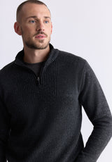 Wernek Men's Quarter-Zip Ribbed Knit Sweater, Dark Grey - BPM14177