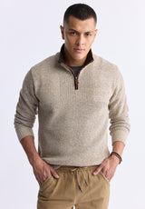 Werneck Men’s Quarter-zip Ribbed Knit Sweater, Beige - BPM14177