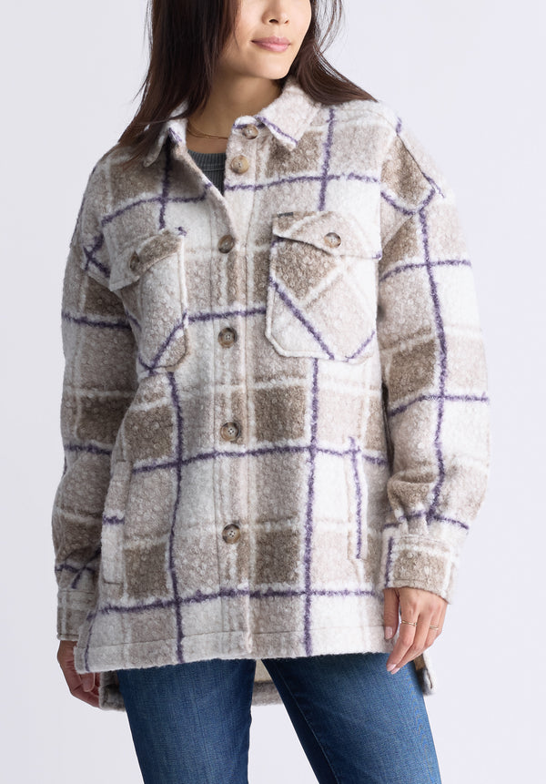 Buffalo David Bitton Royce Women's Plaid Coat, Beige & Purple - JK0033F Color PURPLE