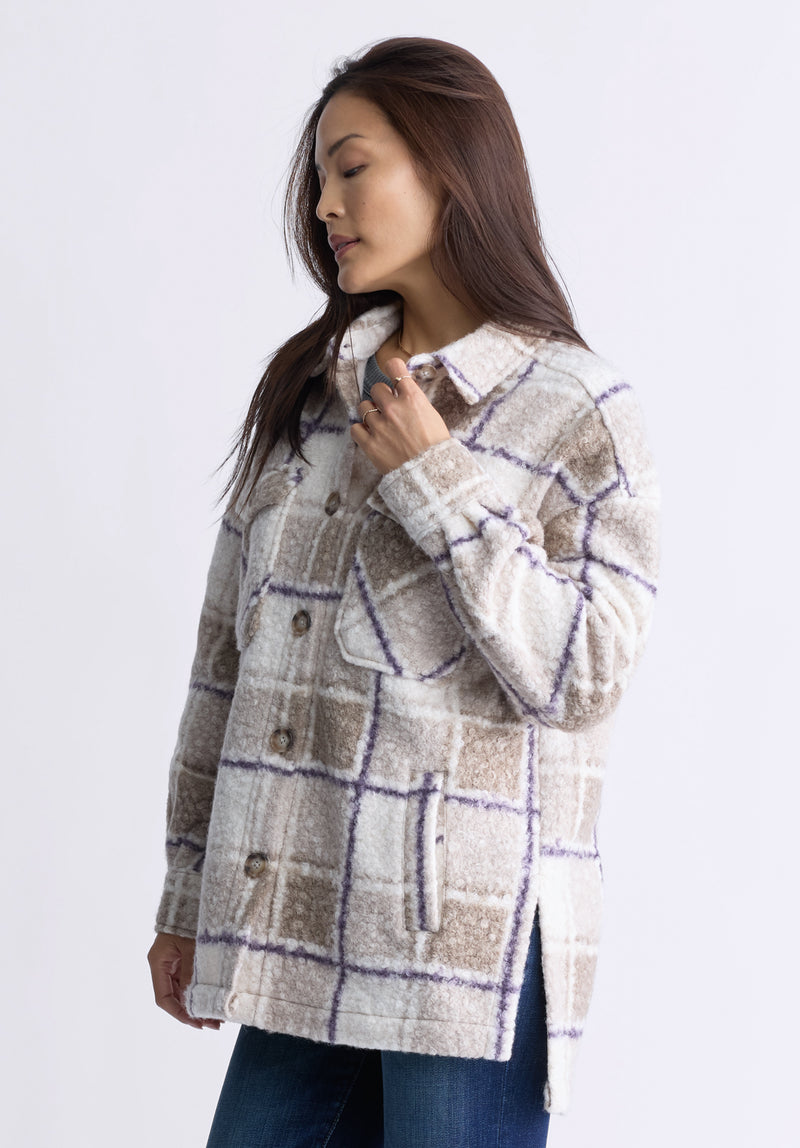 Buffalo David Bitton Royce Women's Plaid Coat, Beige & Purple - JK0033F Color PURPLE