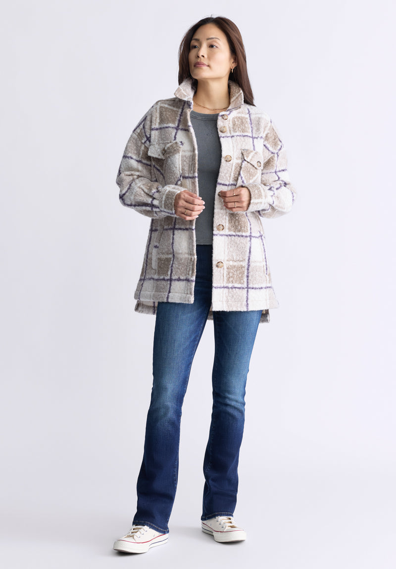 Buffalo David Bitton Royce Women's Plaid Coat, Beige & Purple - JK0033F Color PURPLE