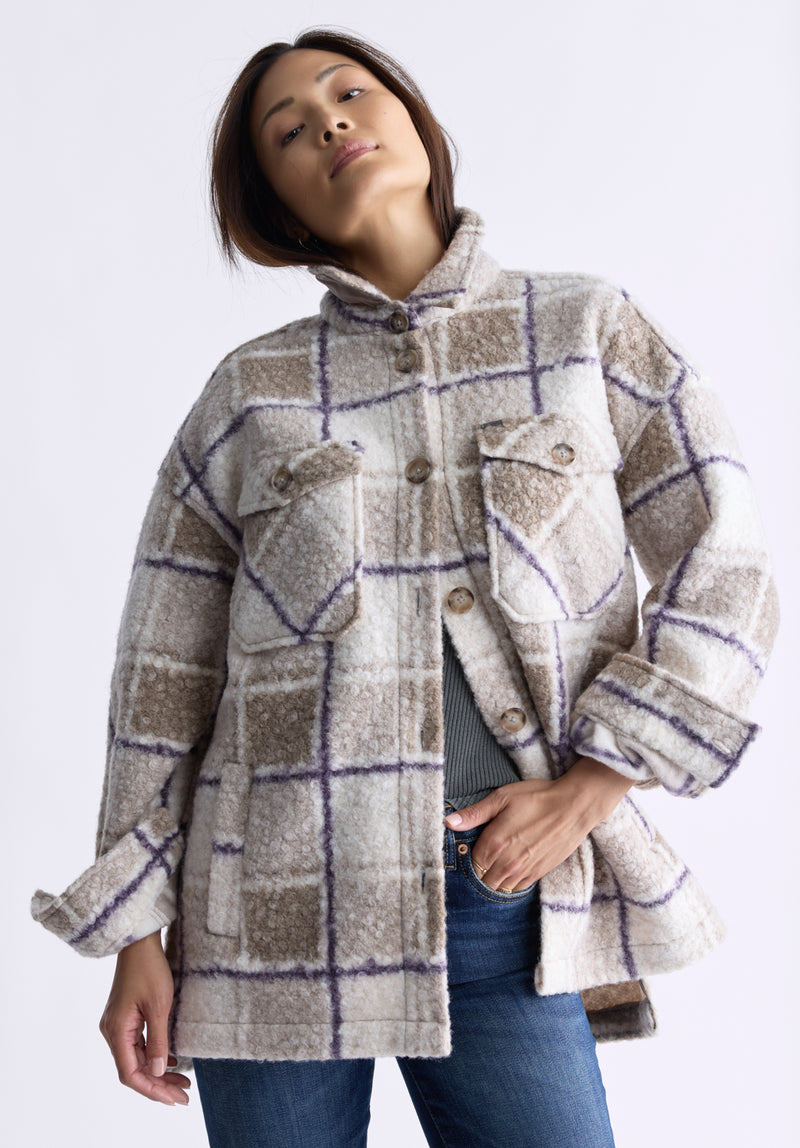 Buffalo David Bitton Royce Women's Plaid Coat, Beige & Purple - JK0033F Color PURPLE