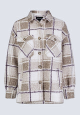 Manteau à carreaux pour femme Royce, en beige et violet- JK0033F