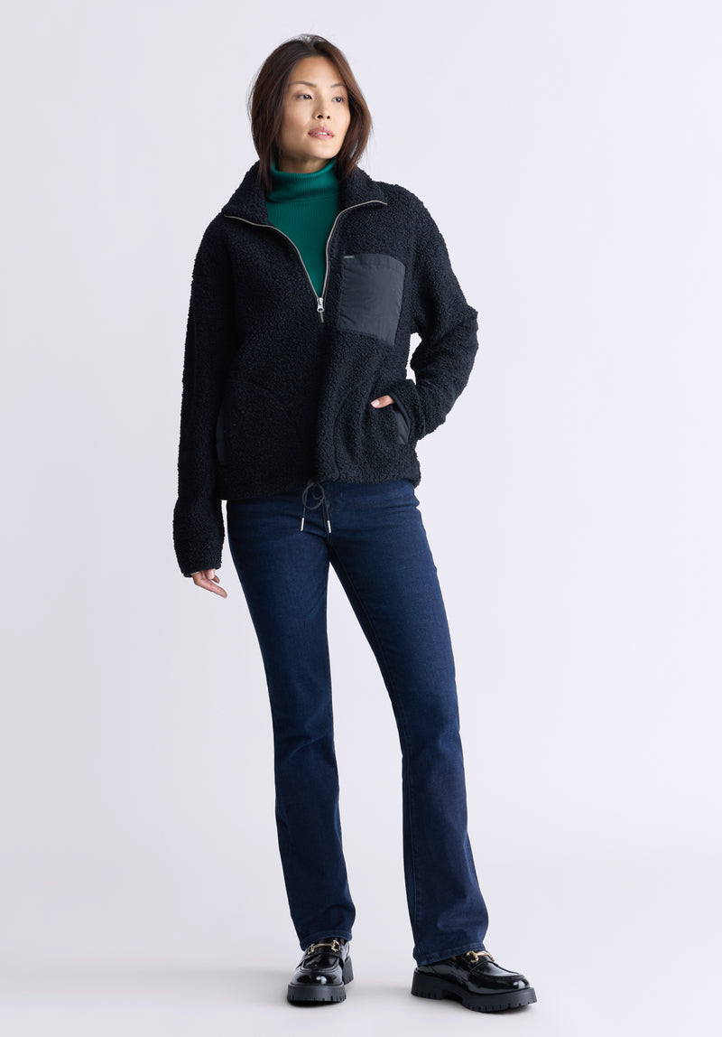 Buffalo David Bitton Sena Women's Sherpa Jacket with Chest Pocket, Black - JK0036F Color BLACK