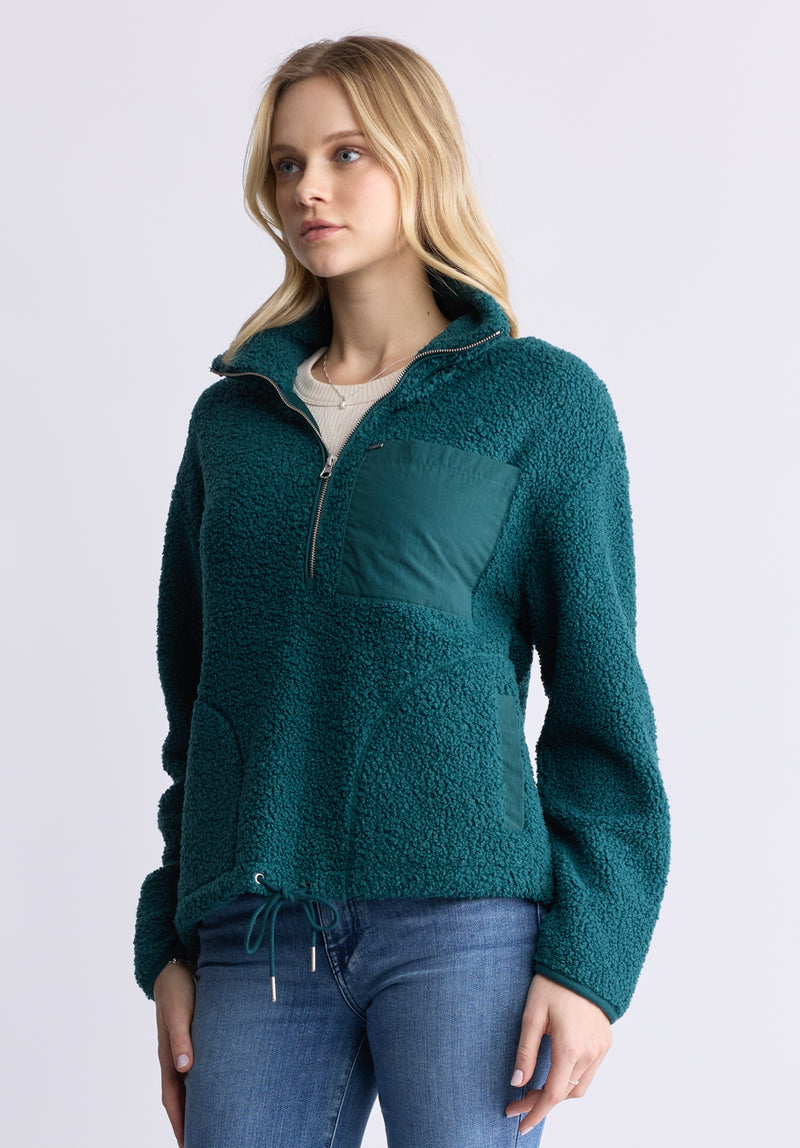 Buffalo David Bitton Sena Women's Sherpa Jacket with Chest Pocket, Dark Sea - JK0036F Color DARK SEA