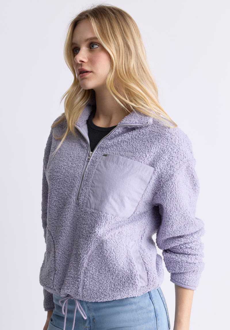 Buffalo David Bitton Sena Women's Sherpa Jacket with Chest Pocket, Thistle Purple - JK0036F Color THISTLE