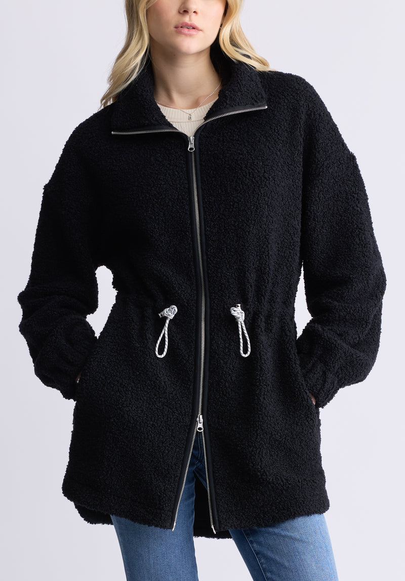 Buffalo David Bitton Citra Women's Cinch-Waist Full-Zip Sherpa Coat, Black  - JK0038F Color BLACK