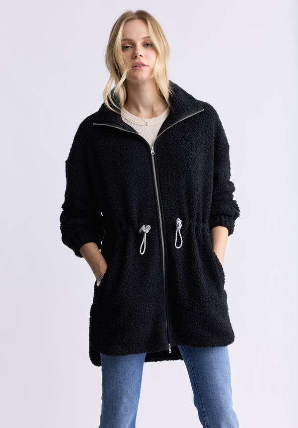 Buffalo David Bitton Citra Women's Cinch-Waist Full-Zip Sherpa Coat, Black  - JK0038F Color BLACK