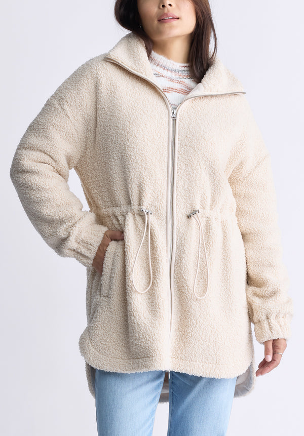 Buffalo David Bitton Citra Women's Cinch-Waist Full-Zip Sherpa Coat, Oatmeal  - JK0038F Color OAT