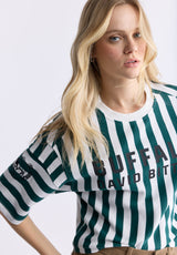 Buffalo David Bitton Kenza Women's Cropped Stripped T-Shirt, White & Green - KT0146F Color RAINFOREST