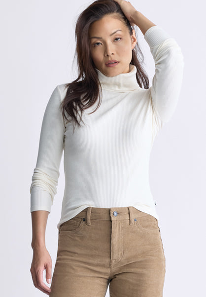 Mavra Women's Ribbed Turtleneck Top, Egret White - KT0164F