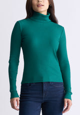 Buffalo David Bitton Mavra Women's Long-Sleeved Turtleneck Top, Forest Green  - KT0164F Color RAINFOREST