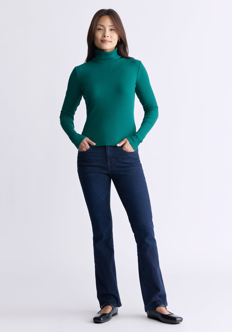 Buffalo David Bitton Mavra Women's Long-Sleeved Turtleneck Top, Forest Green  - KT0164F Color RAINFOREST