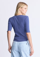 Tabbey Women's Ribbed Half-Sleeve Top, Blue - KT0172H