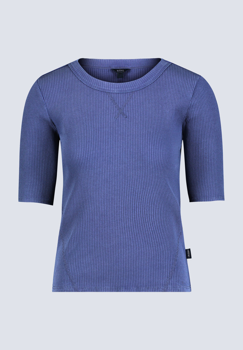 Tabbey Women's Ribbed Half-Sleeve Top, Blue - KT0172H