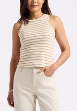 Regine Women's Ribbed Striped Tank Top, White & Beige - KT0175P