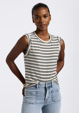 Elayne Women’s Striped Sleeveless Top, Marshmallow & Black - KT0180P