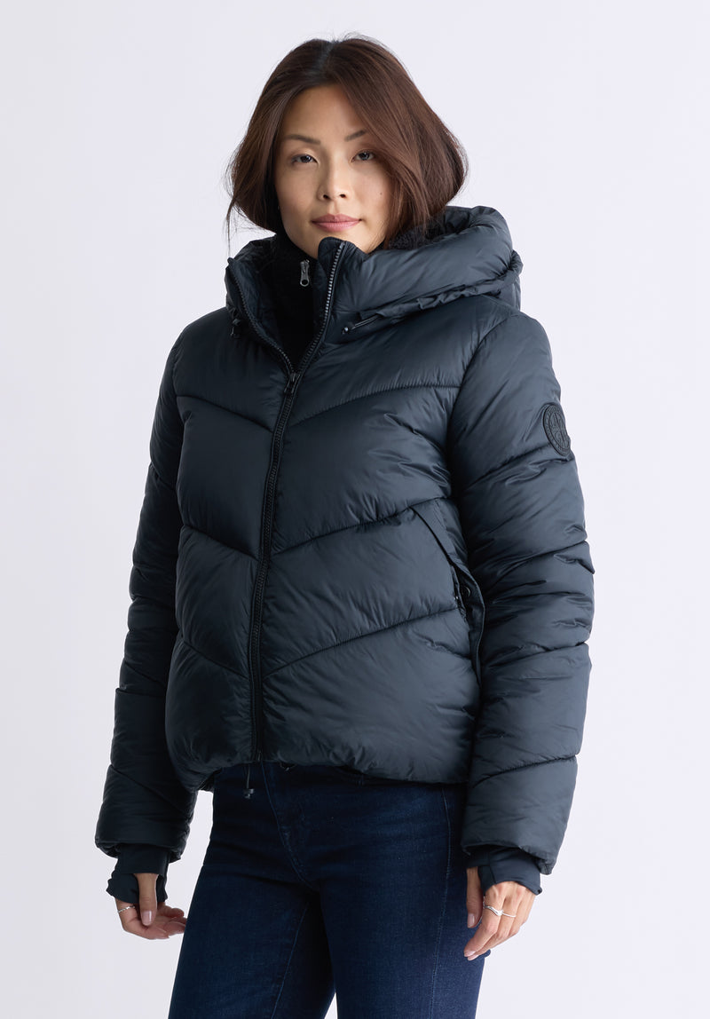 Black womens hooded puffer jacket online