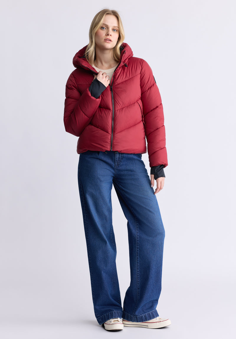 Janice Chilli Red Ladies Hooded Puffer Jacket - OBLEF008