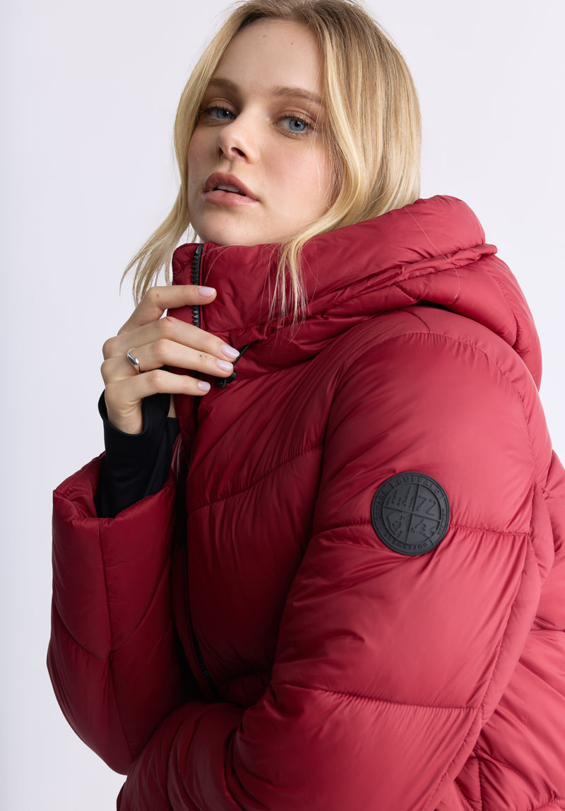 Ladies red down jacket best sale