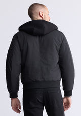 Cliff Men's Hooded Zip-Up Bomber Jacket, Black - OBMFB001