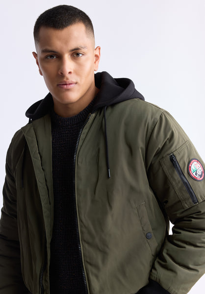 Cliff Men's Hooded Zip-Up Bomber Jacket, Green - OBMFB001