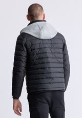 Vince Men’s Quilted Puffer Zip-Up Jacket with Contrasting Hoodie, Black - OBMFE003