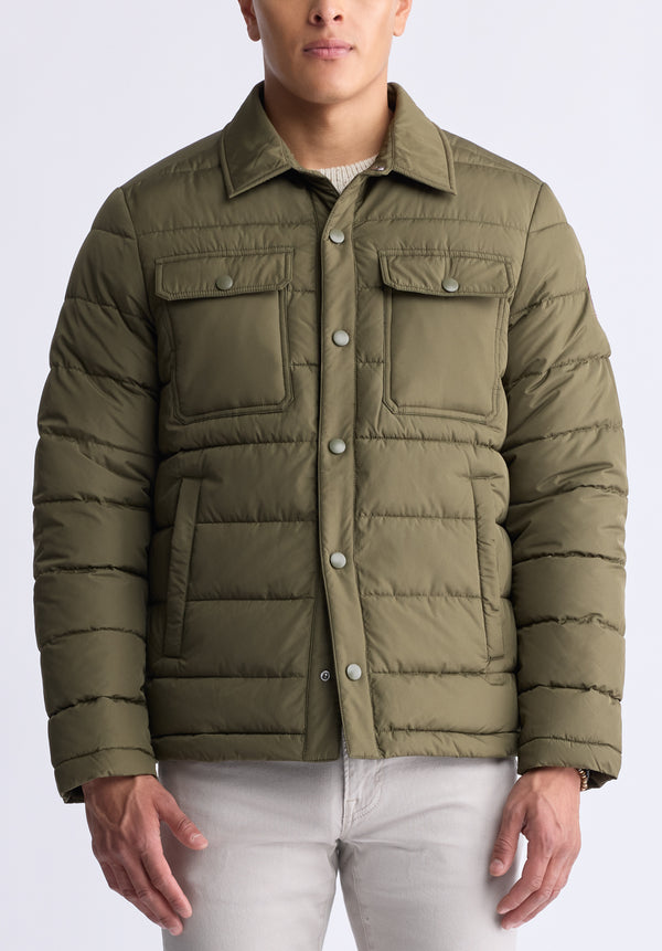 Aiden Men's Quilted Button-Front Jacket, Green - OBMFJ001