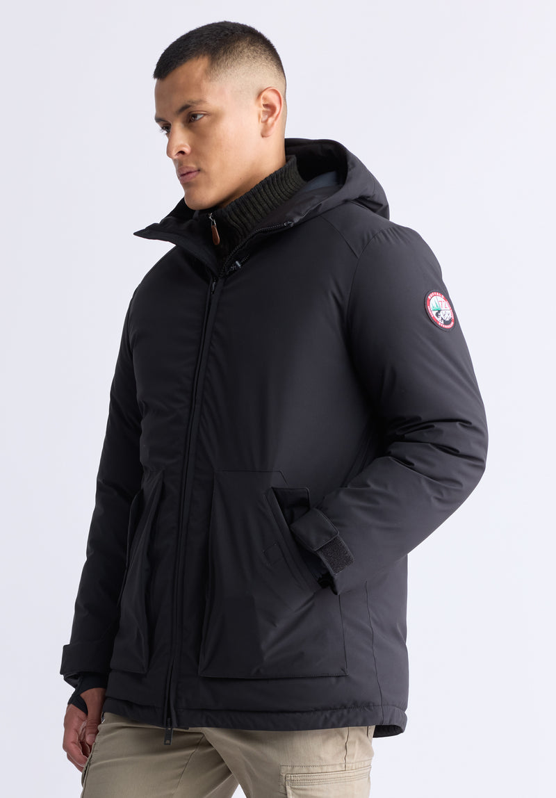 Veste longue zippée bidirectionnelle avec grandes poches Gavin pour hommes, noir - OBMFP001