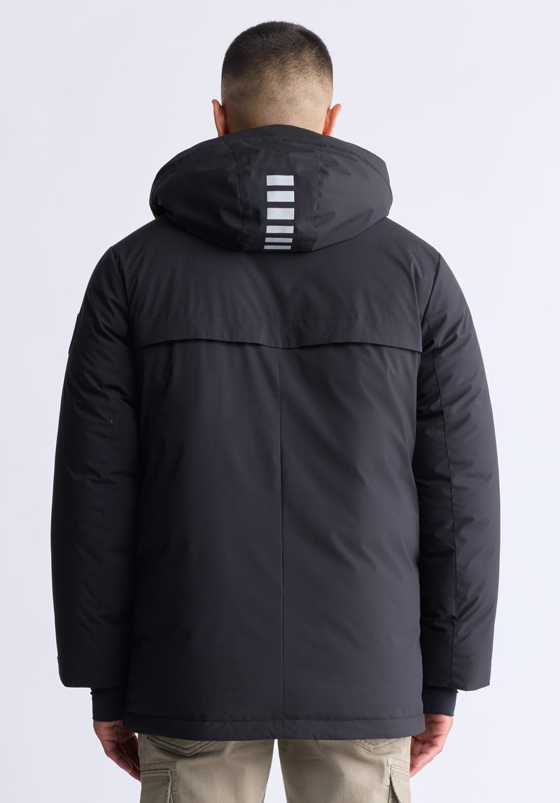 Veste longue zippée bidirectionnelle avec grandes poches Gavin pour hommes, noir - OBMFP001