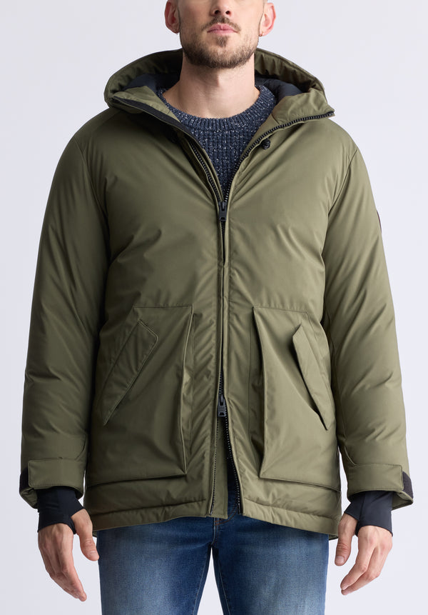 Veste longue zippée bidirectionnelle avec grandes poches Gavin pour hommes, vert - OBMFP001