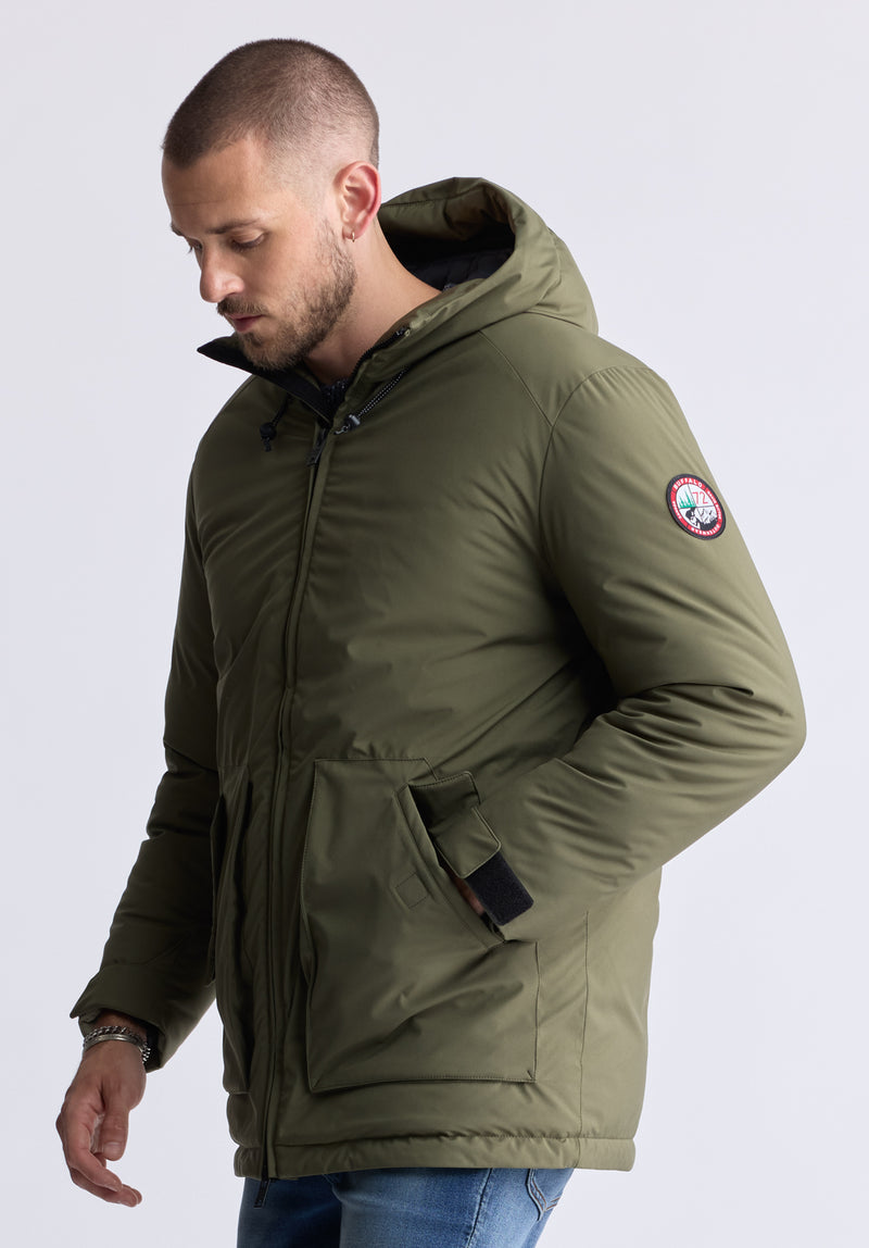 Veste longue zippée bidirectionnelle avec grandes poches Gavin pour hommes, vert - OBMFP001