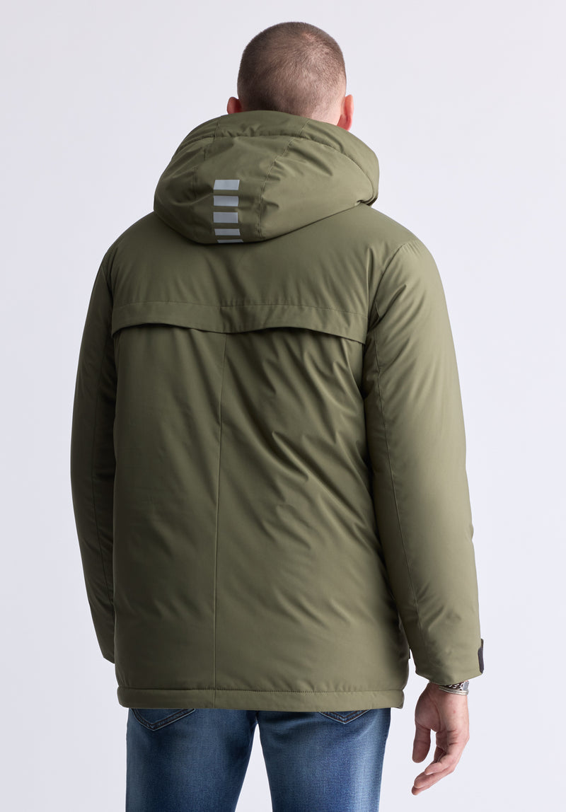 Veste longue zippée bidirectionnelle avec grandes poches Gavin pour hommes, vert - OBMFP001