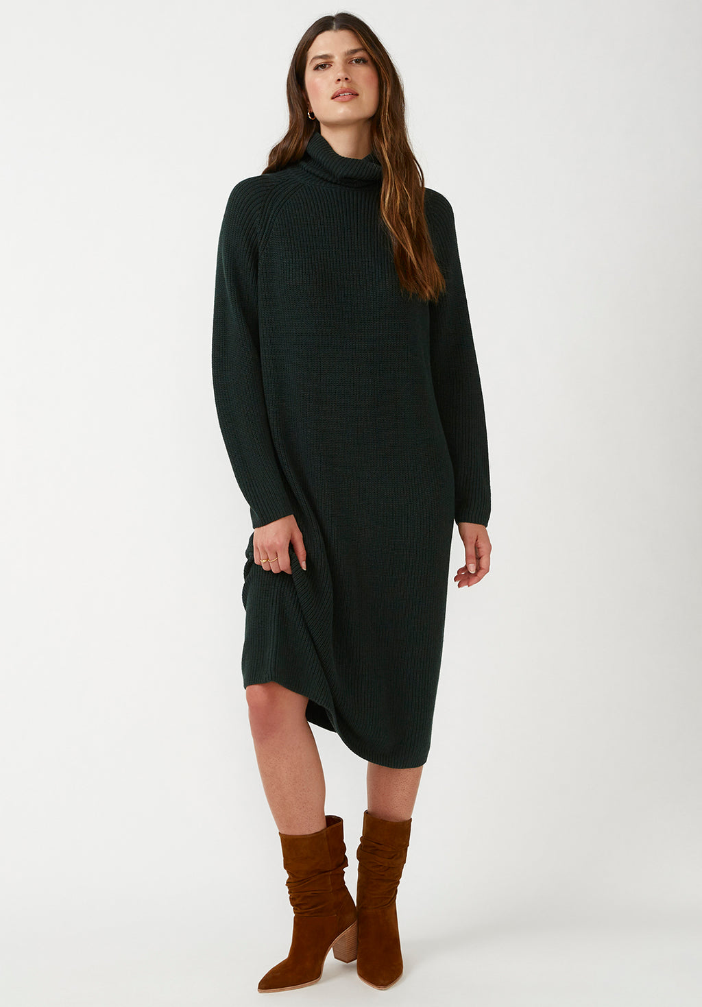 Paityn Women's Turtleneck Sweater Dress in Dark Green – Buffalo