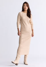 Jaida Women’s Long Sleeve Rib Knit Dress, Tan - SD0004F