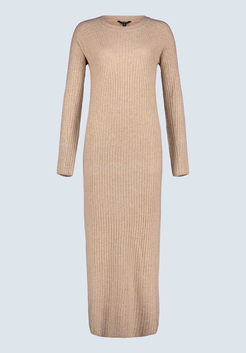 Jaida Women’s Long Sleeve Rib Knit Dress, Tan - SD0004F