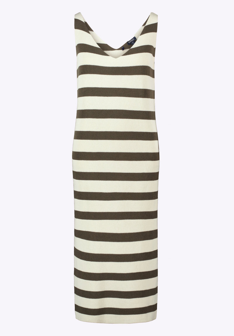 Orindella Women's Sleeveless Striped Knit Midi Dress, Beige & Olive - SD0010P